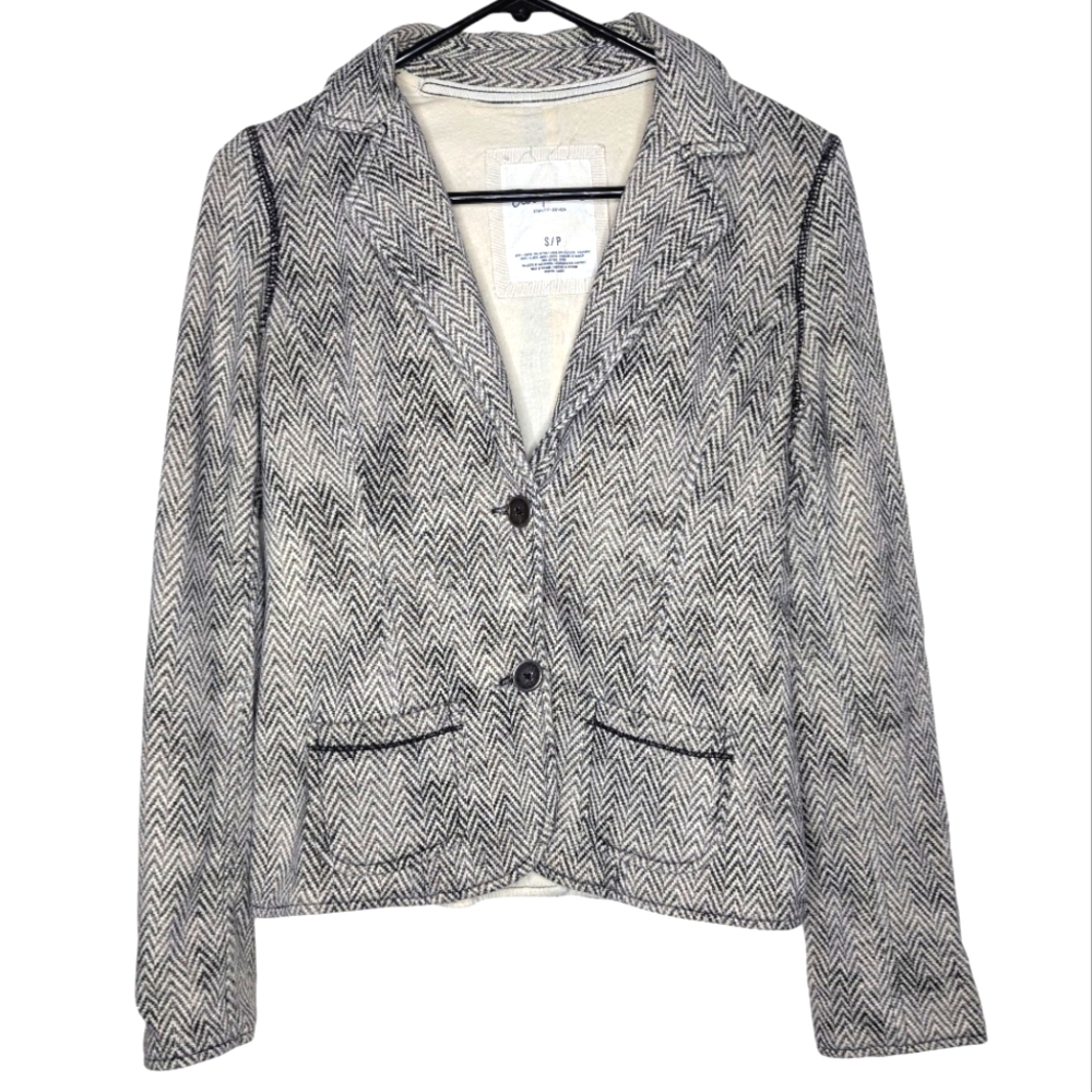 Aeropostale Double Button Cream Black Zigzag Pattern Work Blazer Size Small